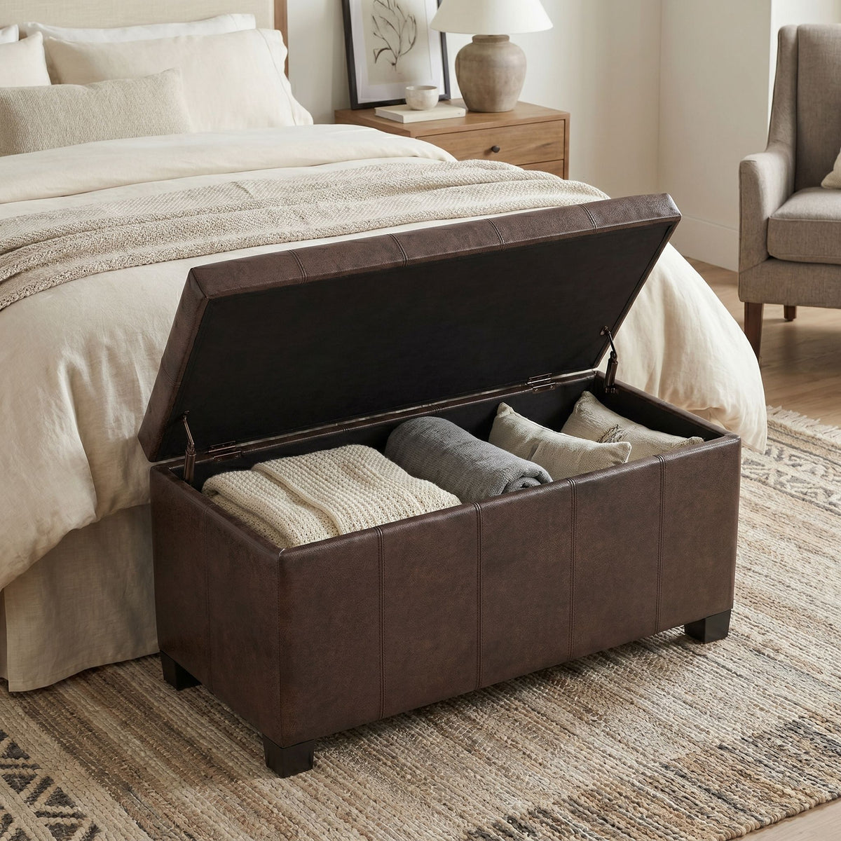 Dover - Storage Ottoman Bench - Distressed Brown - view 2