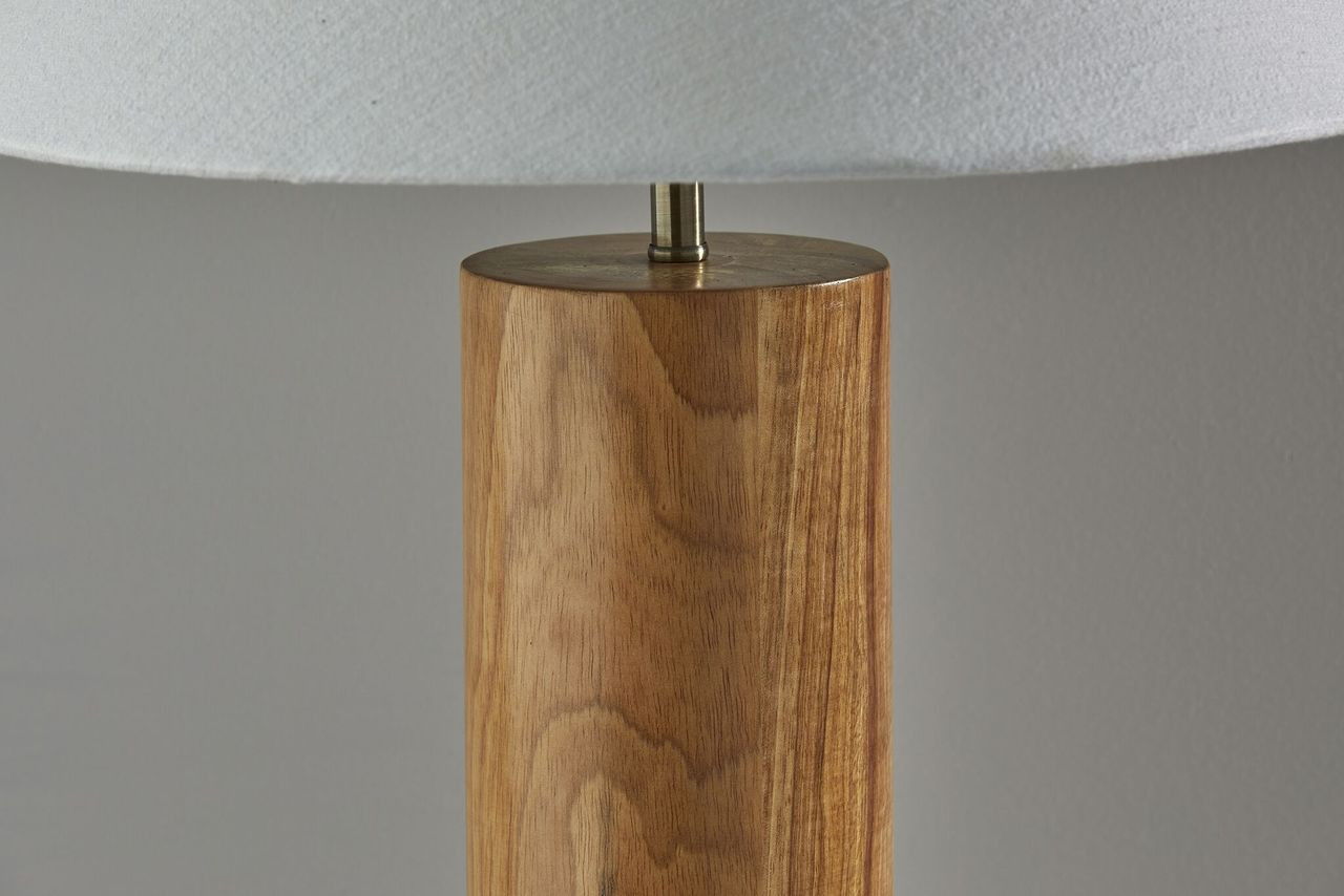 Solid Wood Cylinder Table Lamp With White Cone Shade - Natural