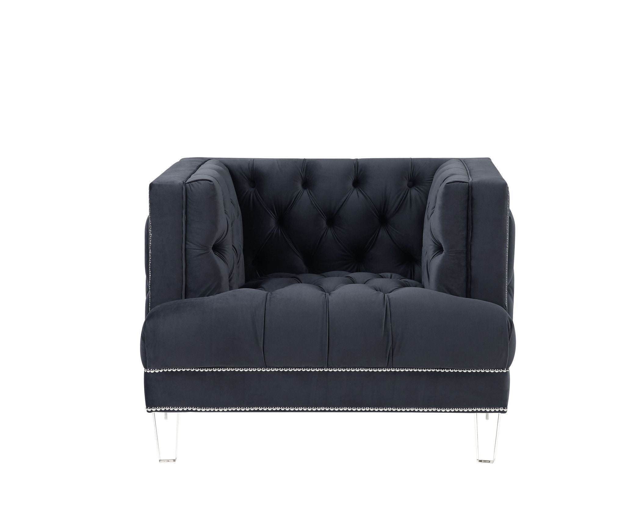 Velvet And Black Tufted Arm Chair 41" - Charcoal