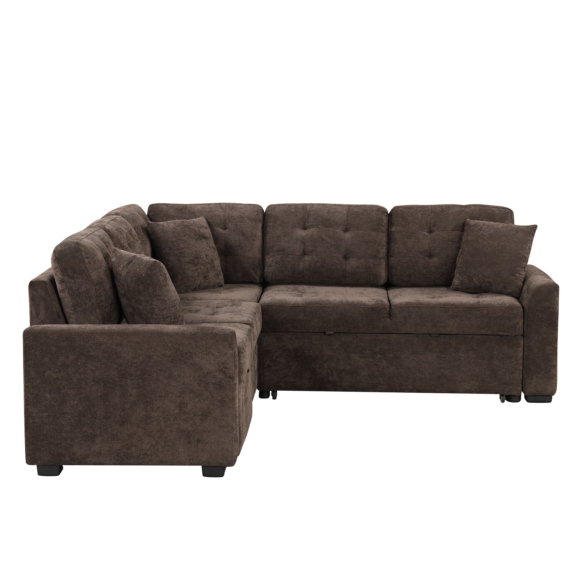 L-Shape Sofa Bed Pull-Out Sleeper Sofa With Wheels, USB Ports, Power Sockets For Living Room