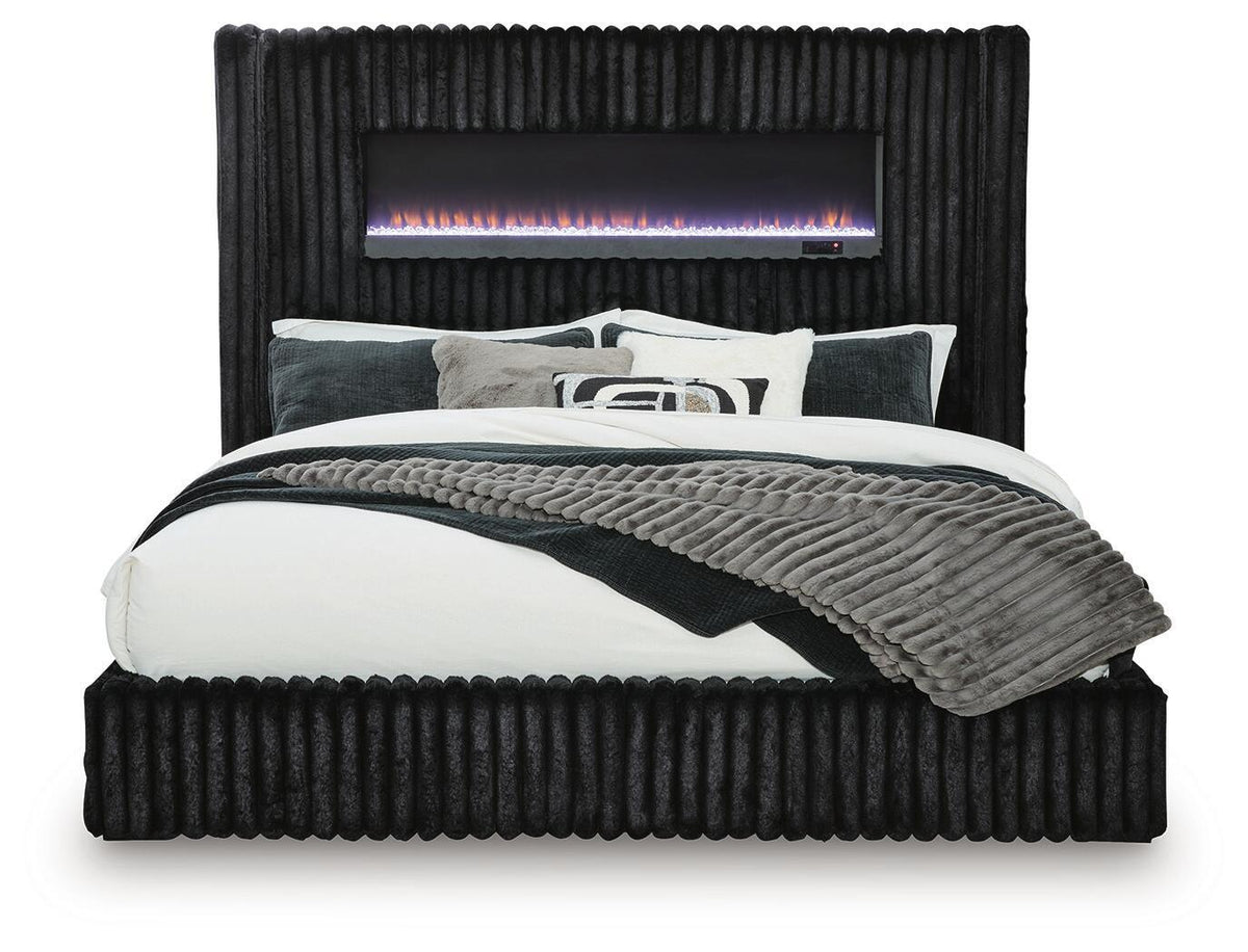 Tayleena Upholstered Bed With Fireplace And Wireless Audio