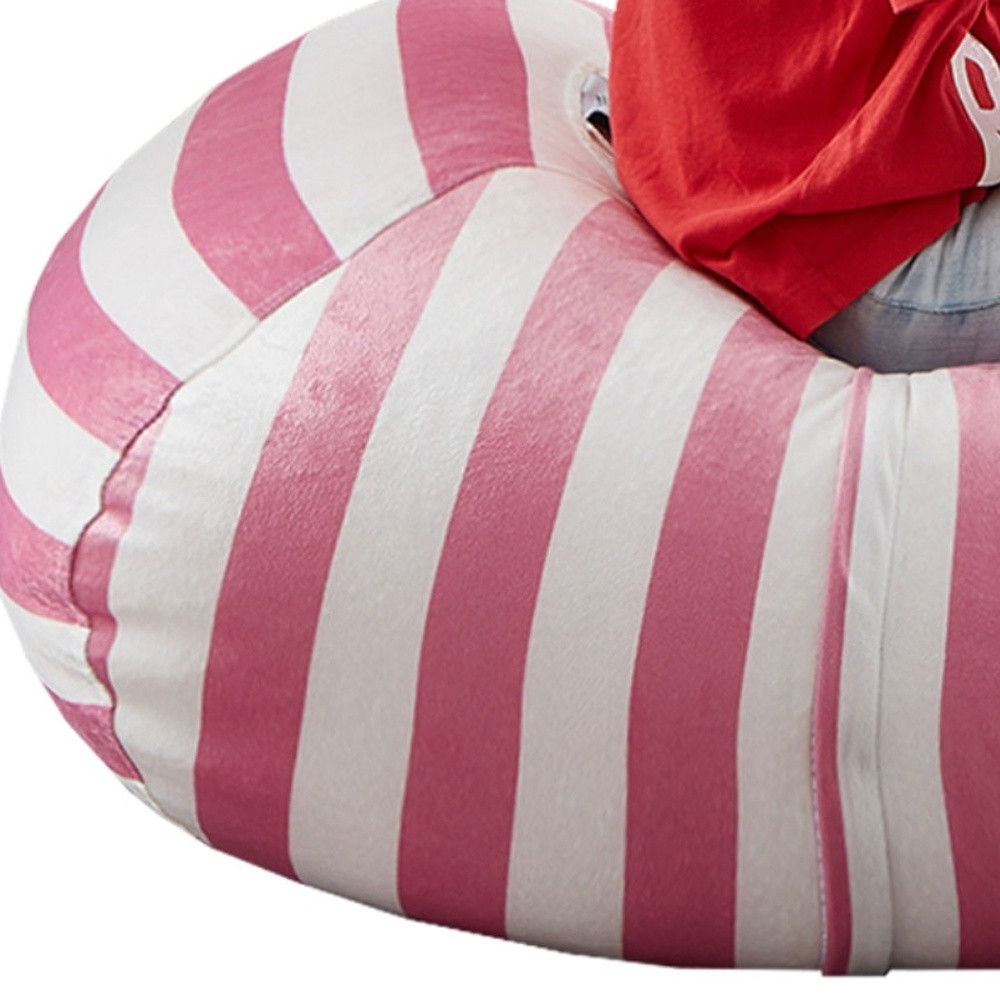 Microfiber Round Striped Pouf Cover - Pink / White