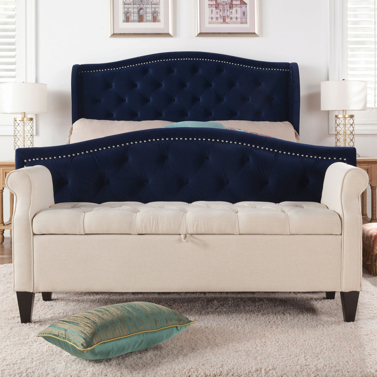Jacqueline - Tufted Roll Arm Storage Bench by Jennifer Taylor Home | Bel Furniture