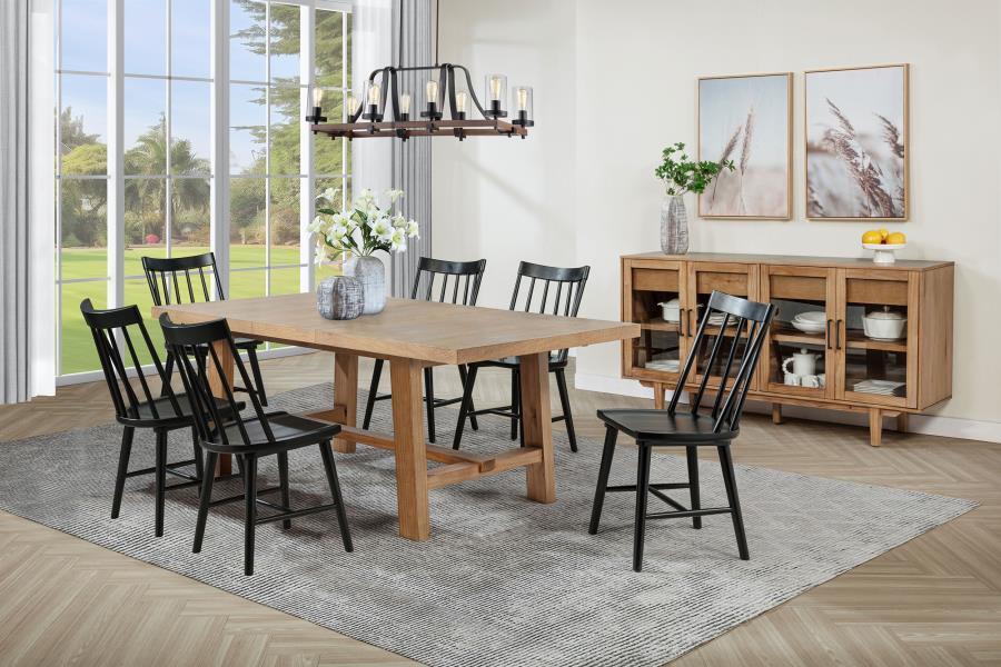 Middleton - Extension Leaf Dining Set Light Brown 7 Pc. Table, 6 Black Chairs by Coaster Fine Furniture | Bel Furniture
