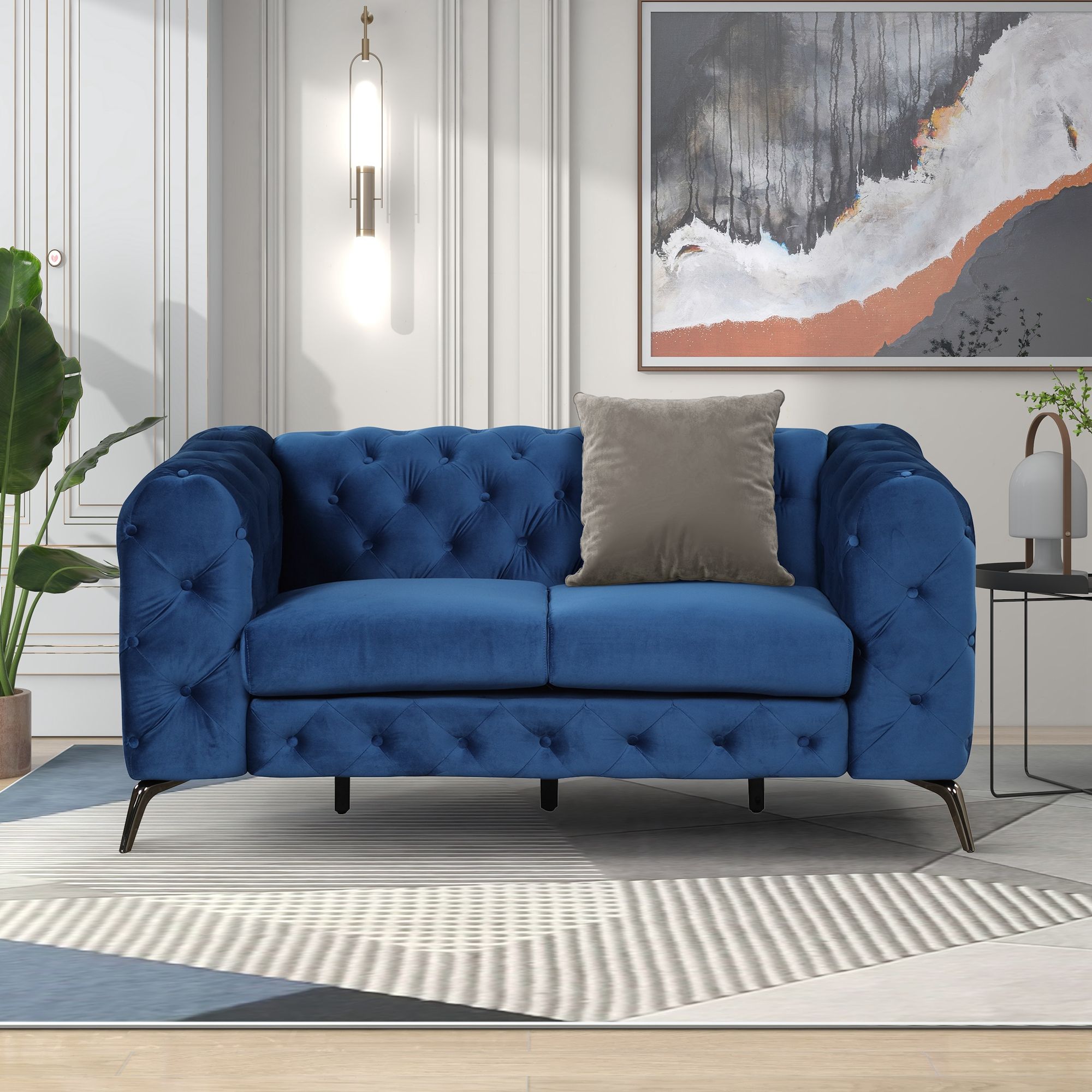 3 Piece Sofa Sets Modern With Sturdy Metal Legs, Velvet Upholstered Couches Sets Including Three Seat Sofa, Loveseat And Single Chair For Living Room Furniture Set