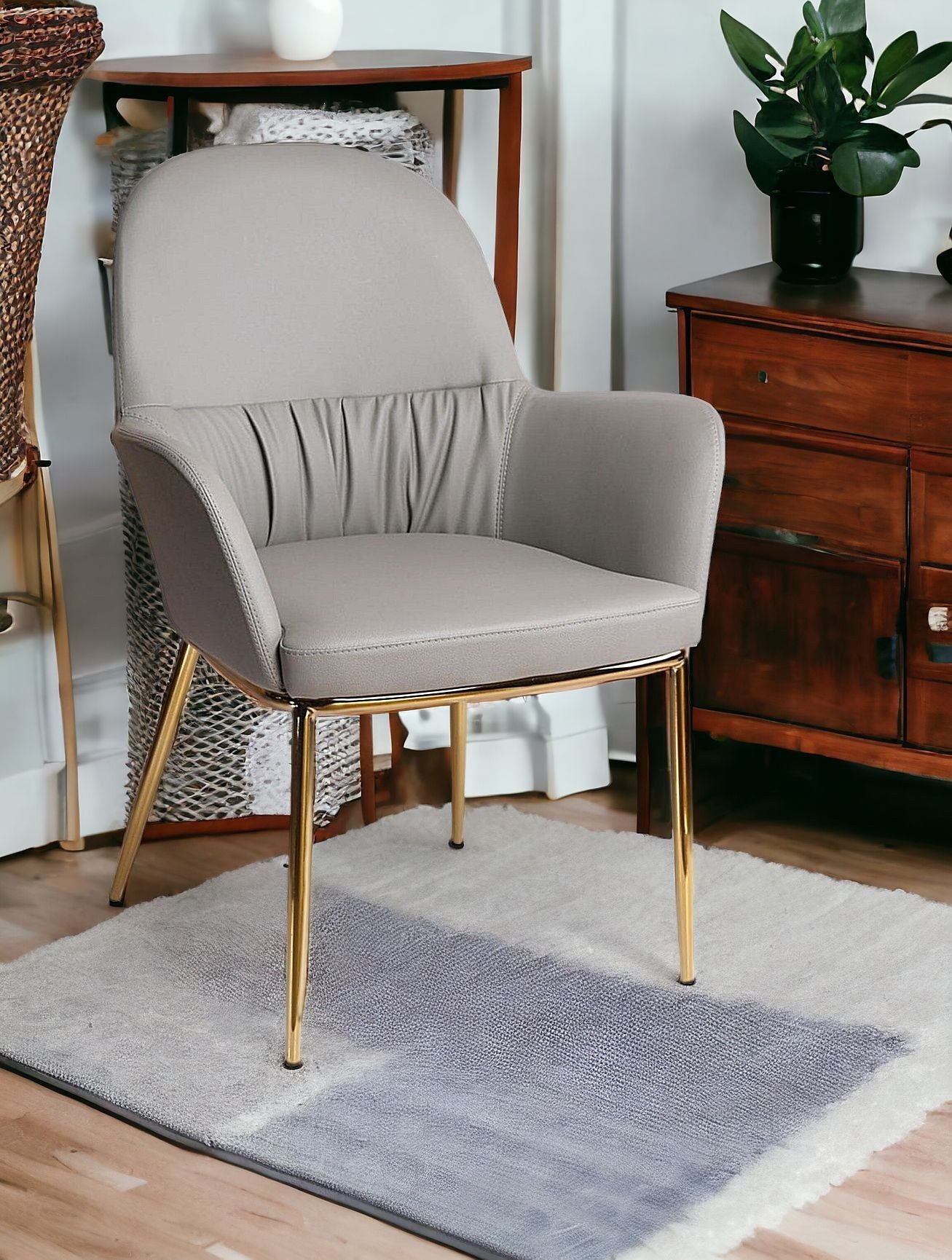 Mod Faux Leather And Gold Accent Chair - Gray