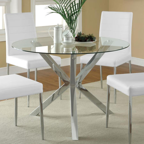 Vance - Round Glass Top Asterisk Dining Table - Chrome by CoasterEveryday | Bel Furniture