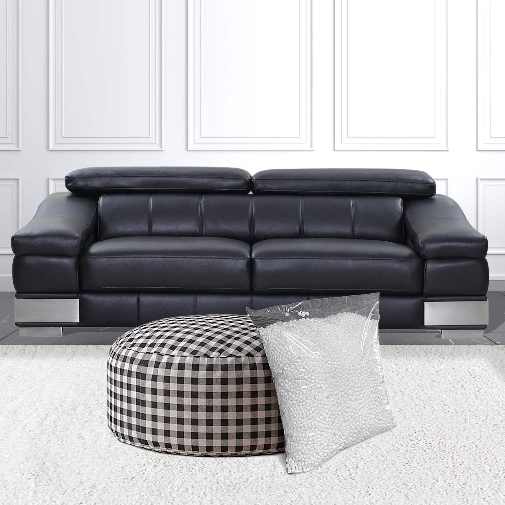 Cotton Round Gingham Pouf Cover - Black / Gray