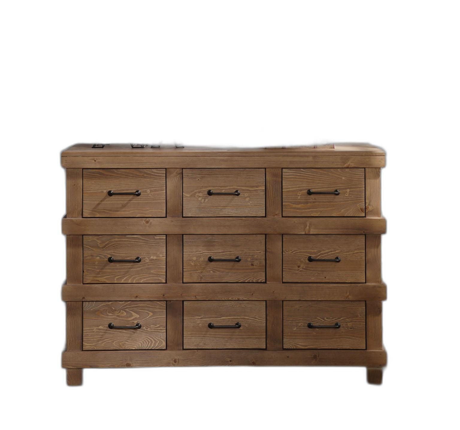 Solid Wood 9 Drawer Triple Dresser - Brown