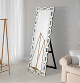 Tavin - Geometric Frame Standing Mirror - Silver by CoasterEssence | Bel Furniture