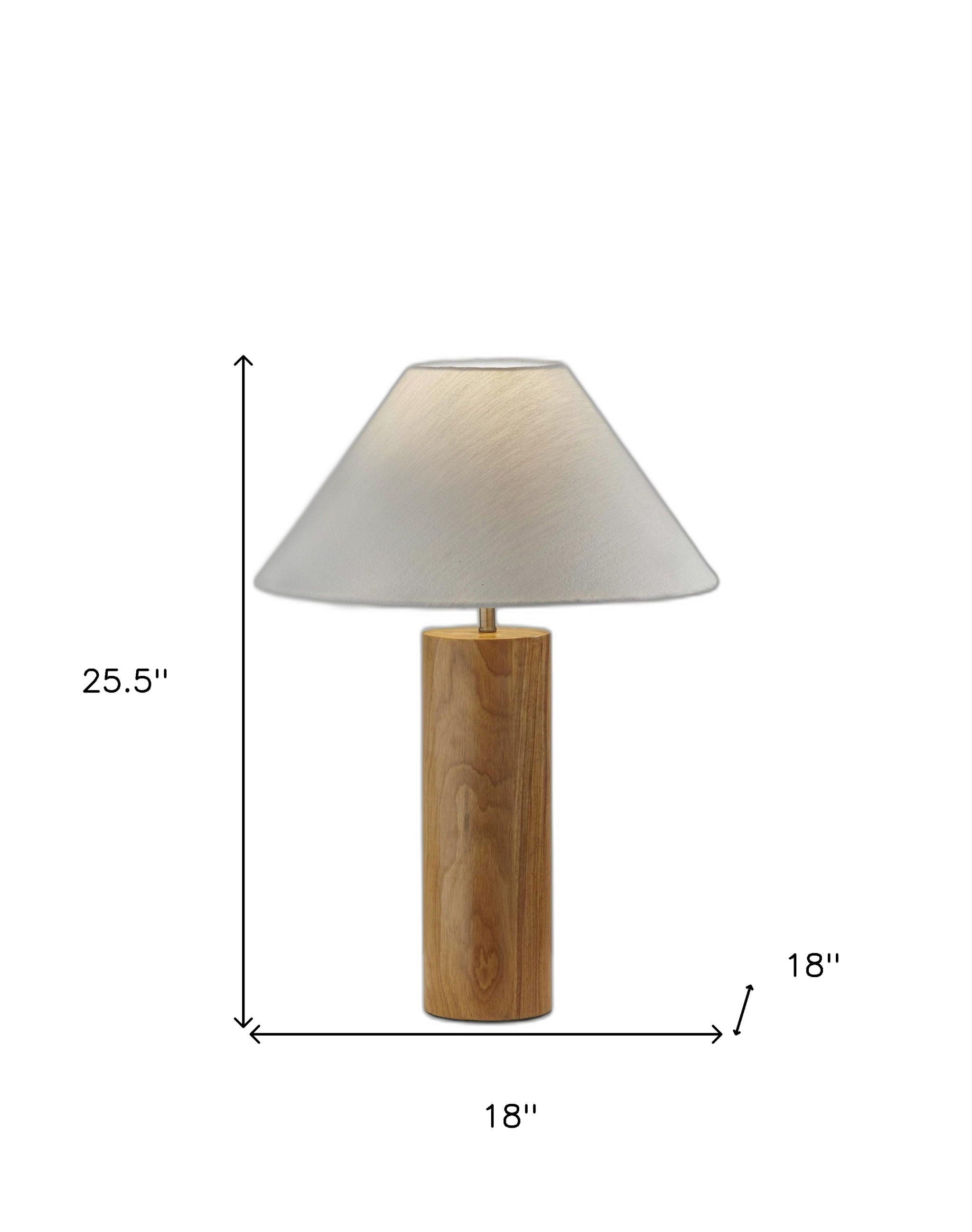 Solid Wood Cylinder Table Lamp With White Cone Shade - Natural