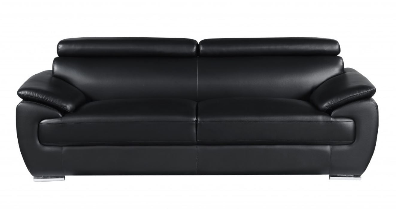 Silver Legs Leather Sofa - Black