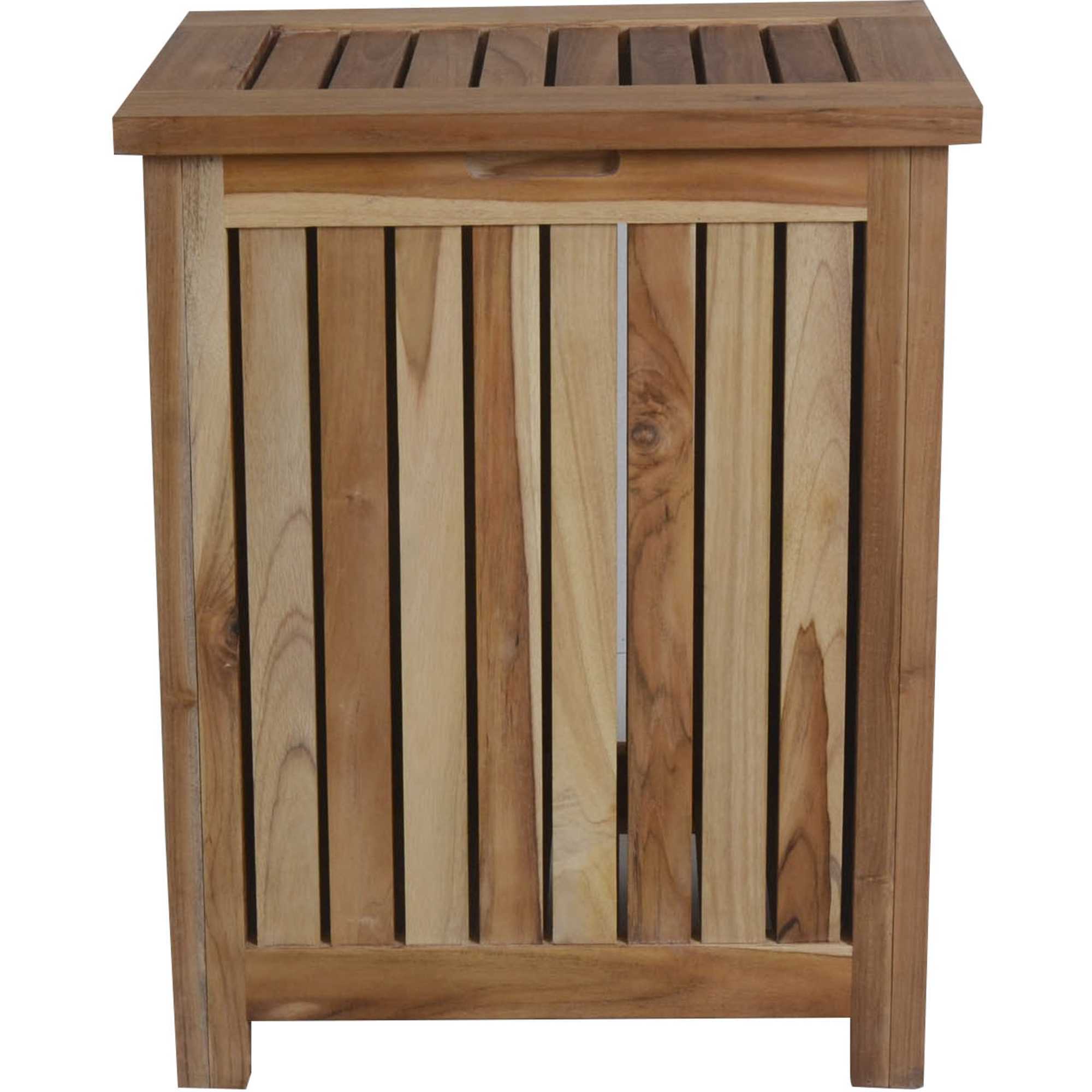 Compact Teak Laundy Storage With Removable Bag - Natural