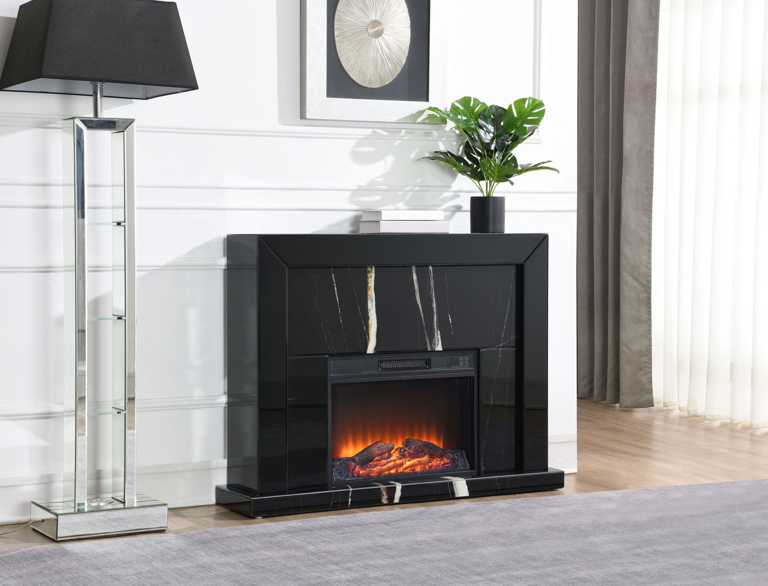 Drisana - Mirrored Fireplace - Black