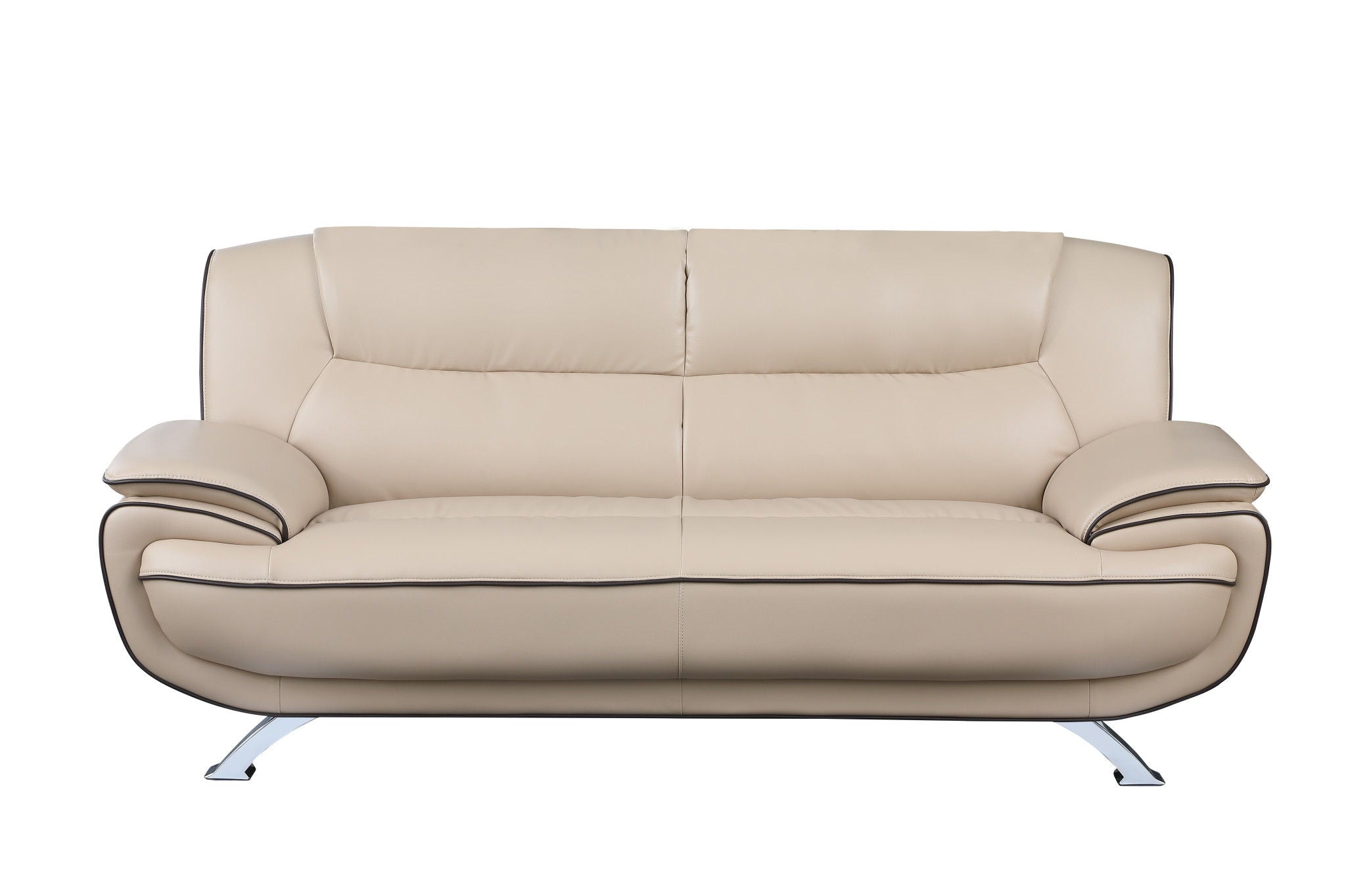 Sofa With Silver Legs Leather - Beige