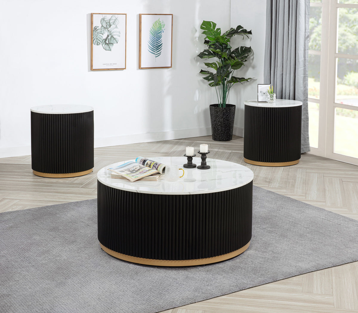 Kara - Coffee Table With Casters - Black / White by Crown Mark | Bel Furniture