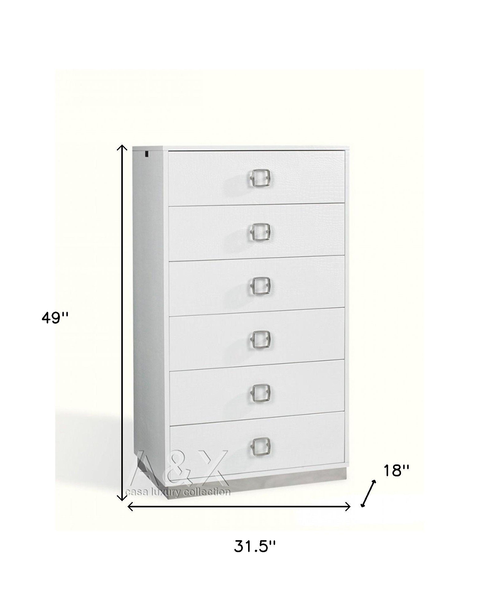 Solid Wood Stainless Steel Six Drawer Chest - White