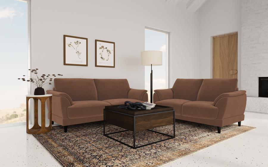 Selma - Velvet Upholstered Crescent Arm Loveseat - Rust