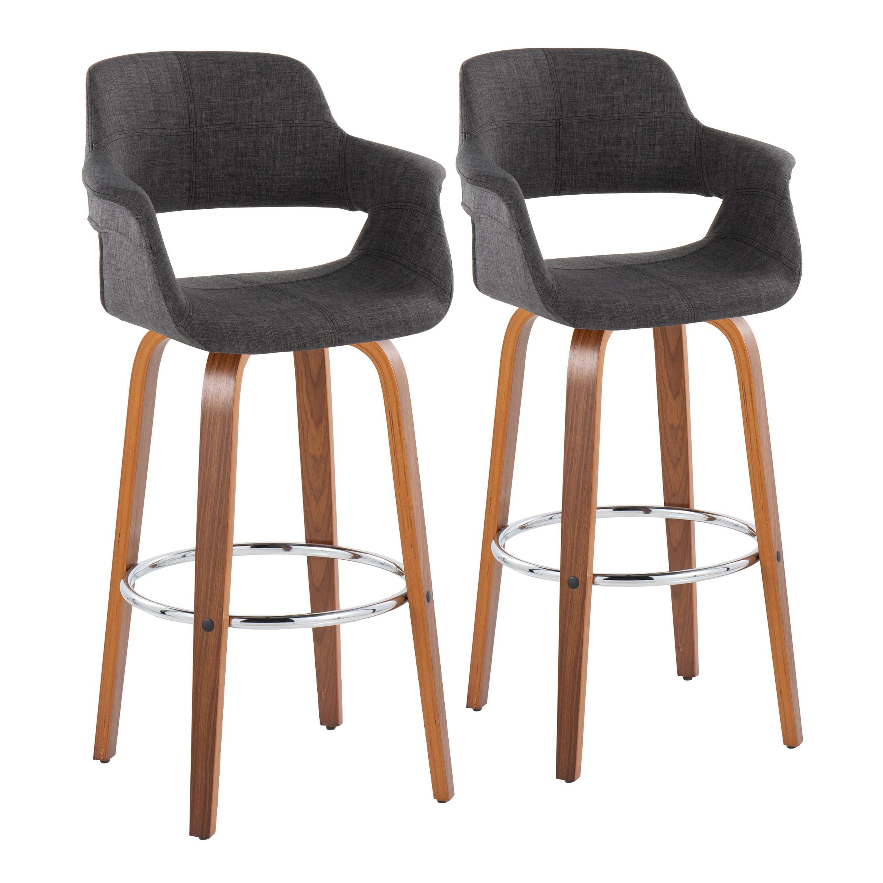 Vintage Flair - Mid Century Modern Fixed Height Barstool With Swivel & Round Footrest (Set of 2)