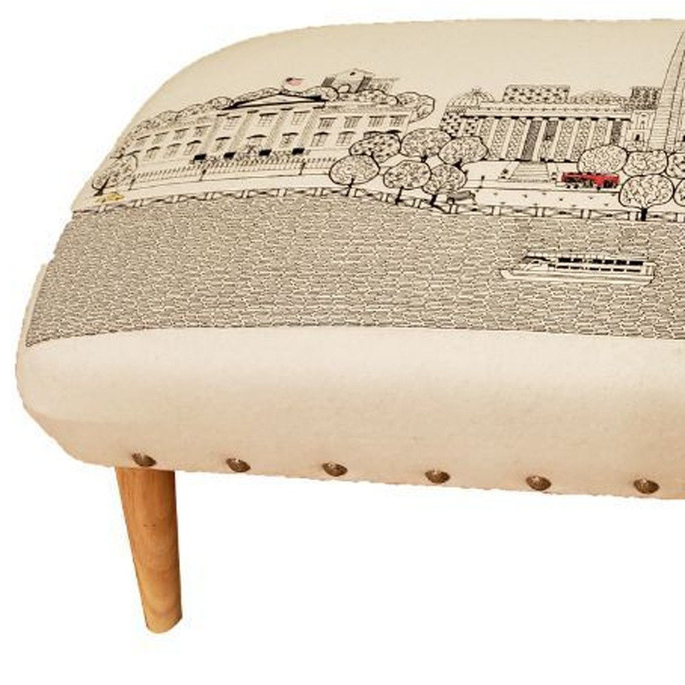 Wool Ottoman 38" - Cream / Brown