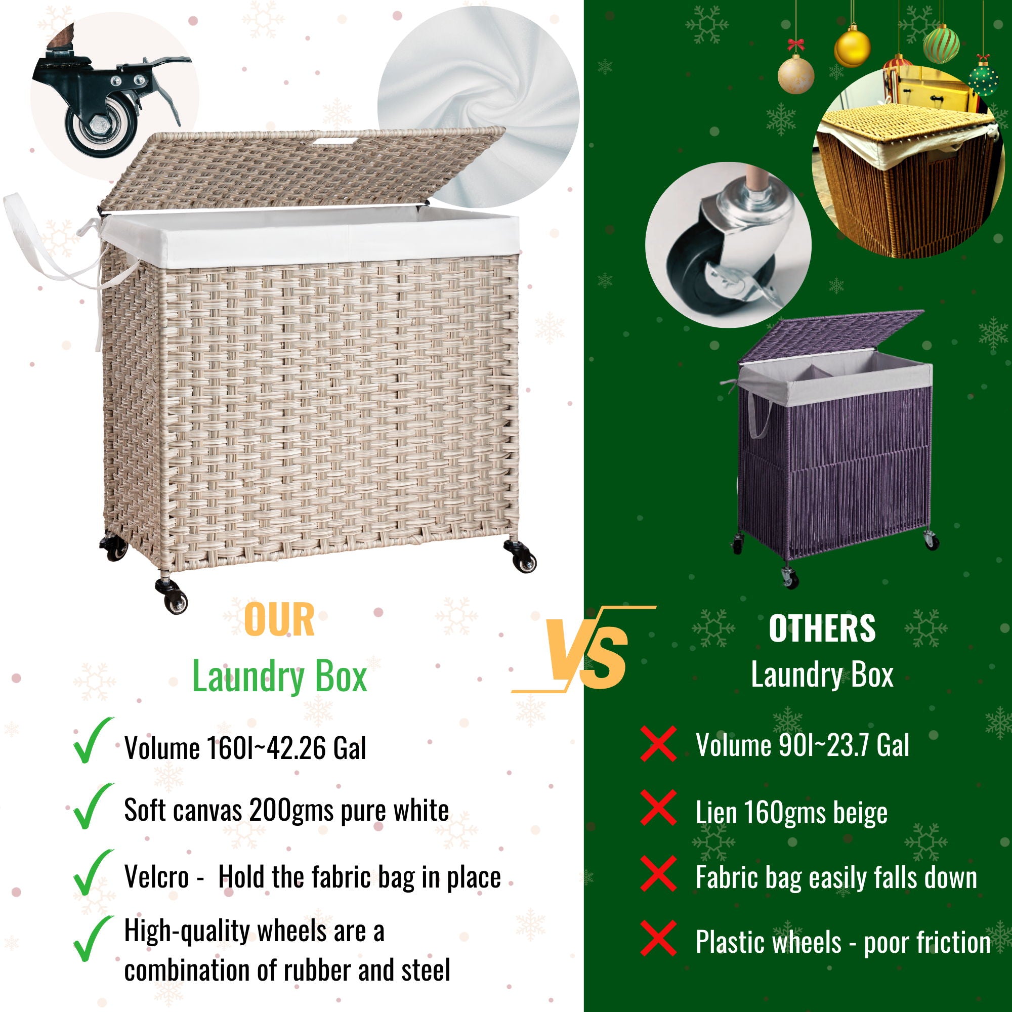 Laundry Hamper With Lid PE Rattan Powder Coating Frame Clothes Hampers With 2 Removable Bags