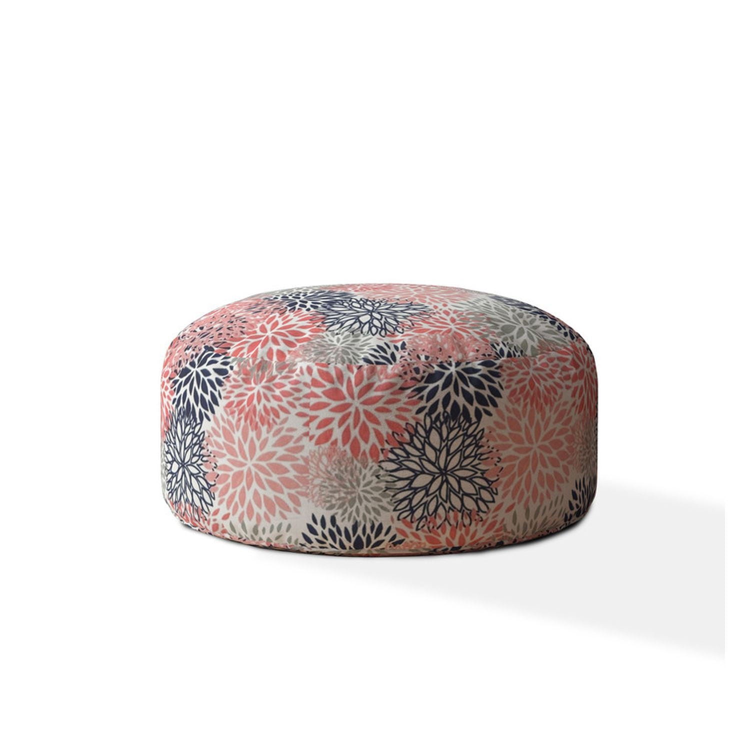 Polyester Round Floral Pouf Ottoman - Coral