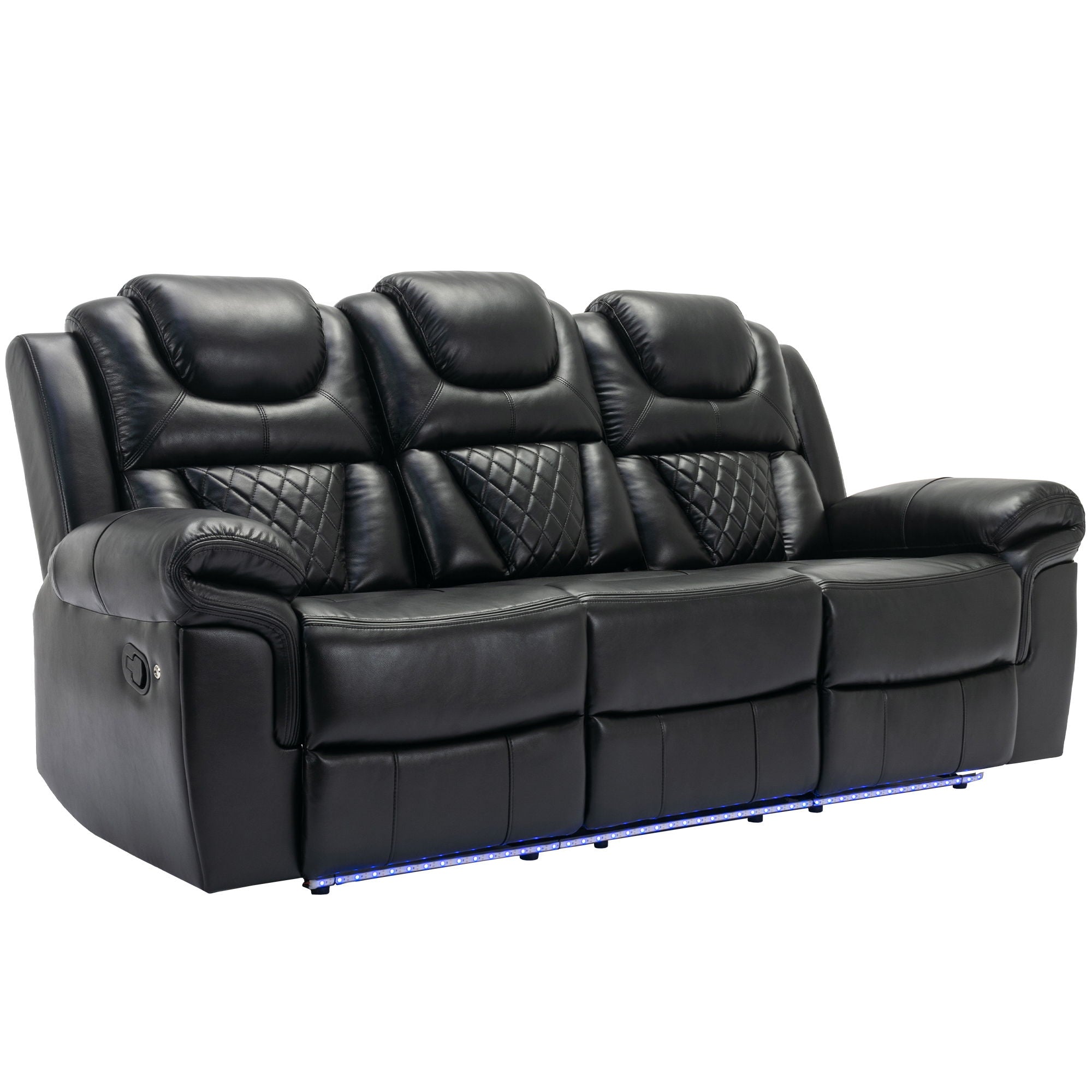 Home Theater Seating Manual Recliner Chair With Center Console And Led Light Strip For Living Room