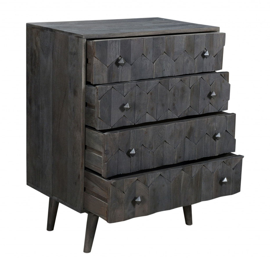 Solid Wood Four Drawer Dresser - Dark Gray