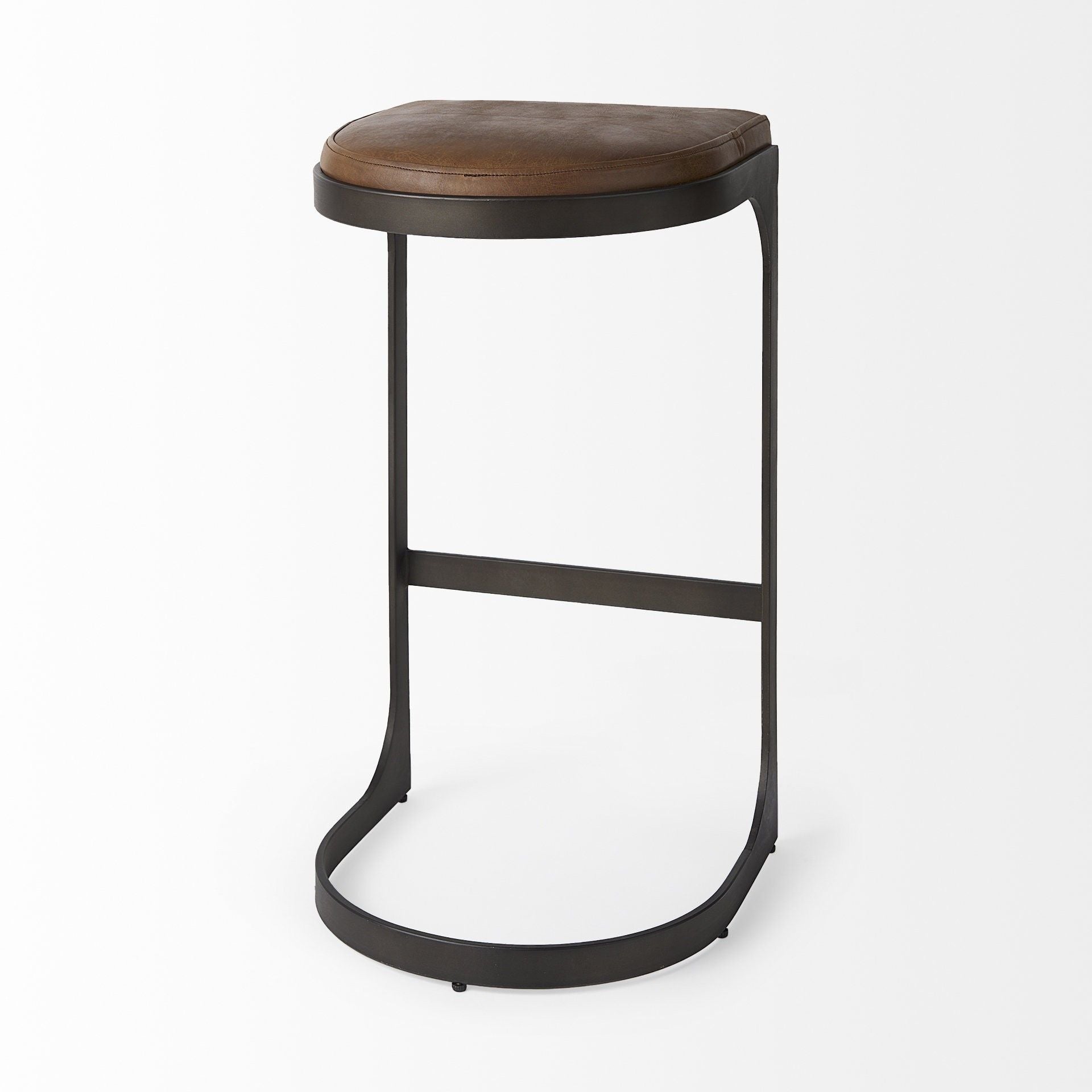 Medium Iron Backless Bar Chair - Brown