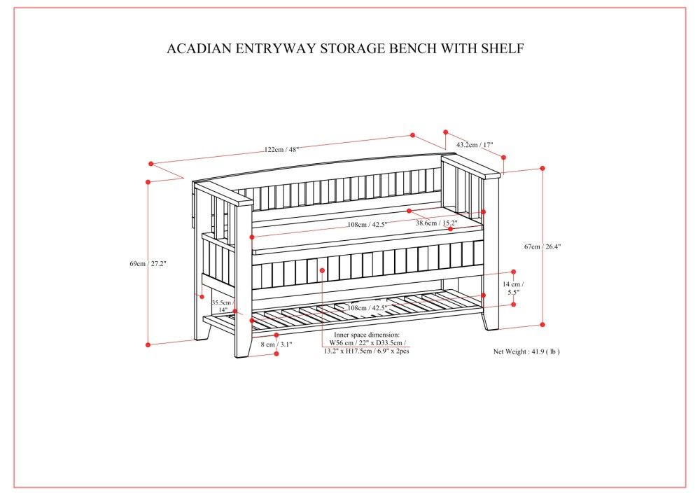 Acadian - Entryway Storage Bench With Shelf - Brown by Simpli-Home | Bel Furniture