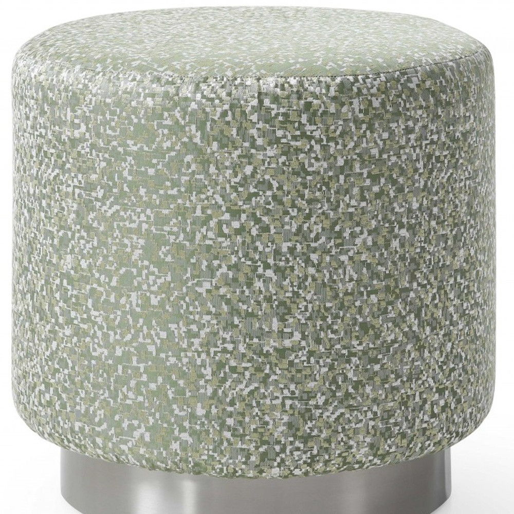 Linen Round Footstool Ottoman - Green / Silver