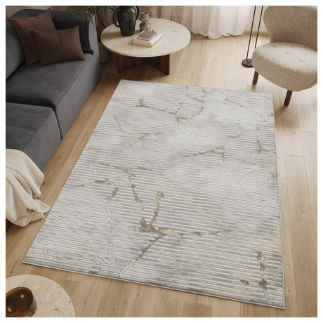 Geometrix - 5'3" X 7'3" Area Rug With Geometric, 3D Effect - Ivory / Gray - view 3