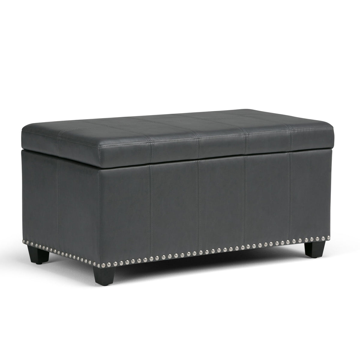 Amelia - Transitional Storage Ottoman Bench Dark Gray Faux Leather by Simpli-Home | Bel Furniture