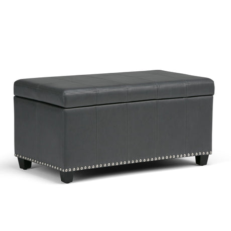 Amelia - Transitional Storage Ottoman Bench Dark Gray Faux Leather by Simpli-Home | Bel Furniture