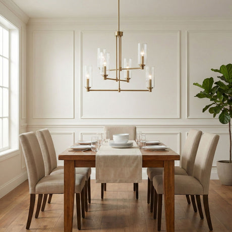 Timeless - 6 Lights Chandelier With Clear Ribbed Satin - Antique Brass / Clear / Gold - view 5