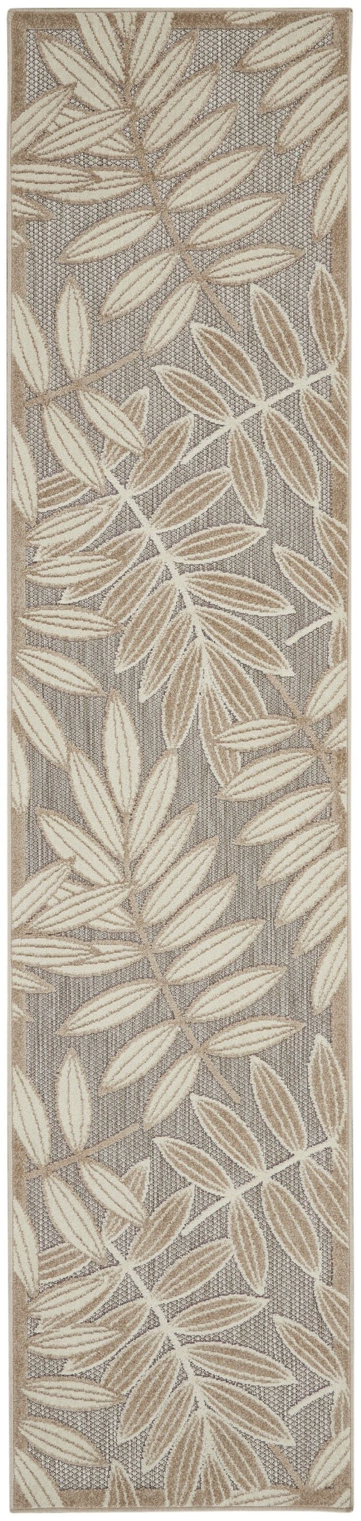 2' X 10' Floral Outdoor / Indoor Area Rug - Gray / Ivory