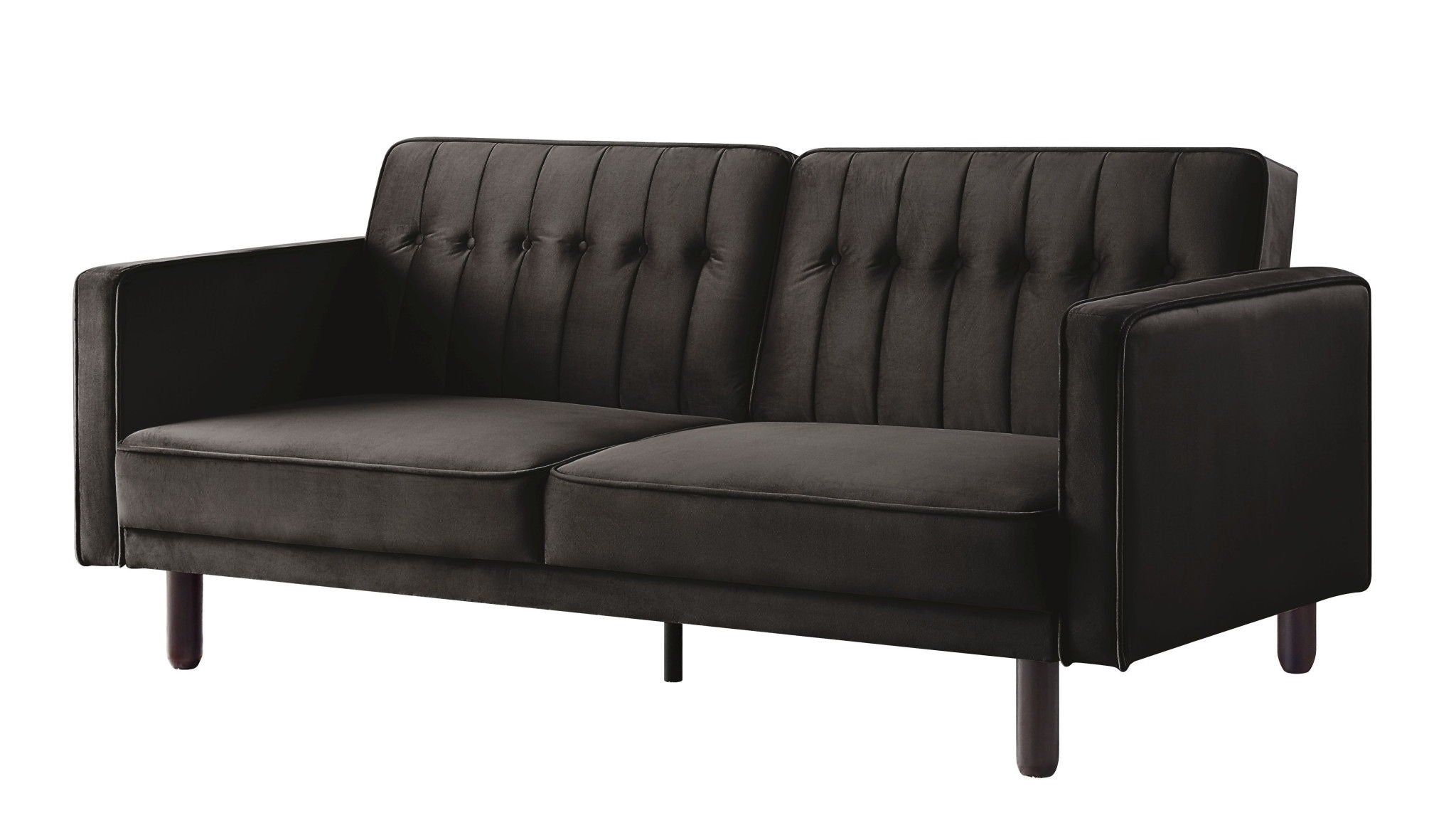 Velvet Sleeper Sofa With Black Legs - Dark Brown