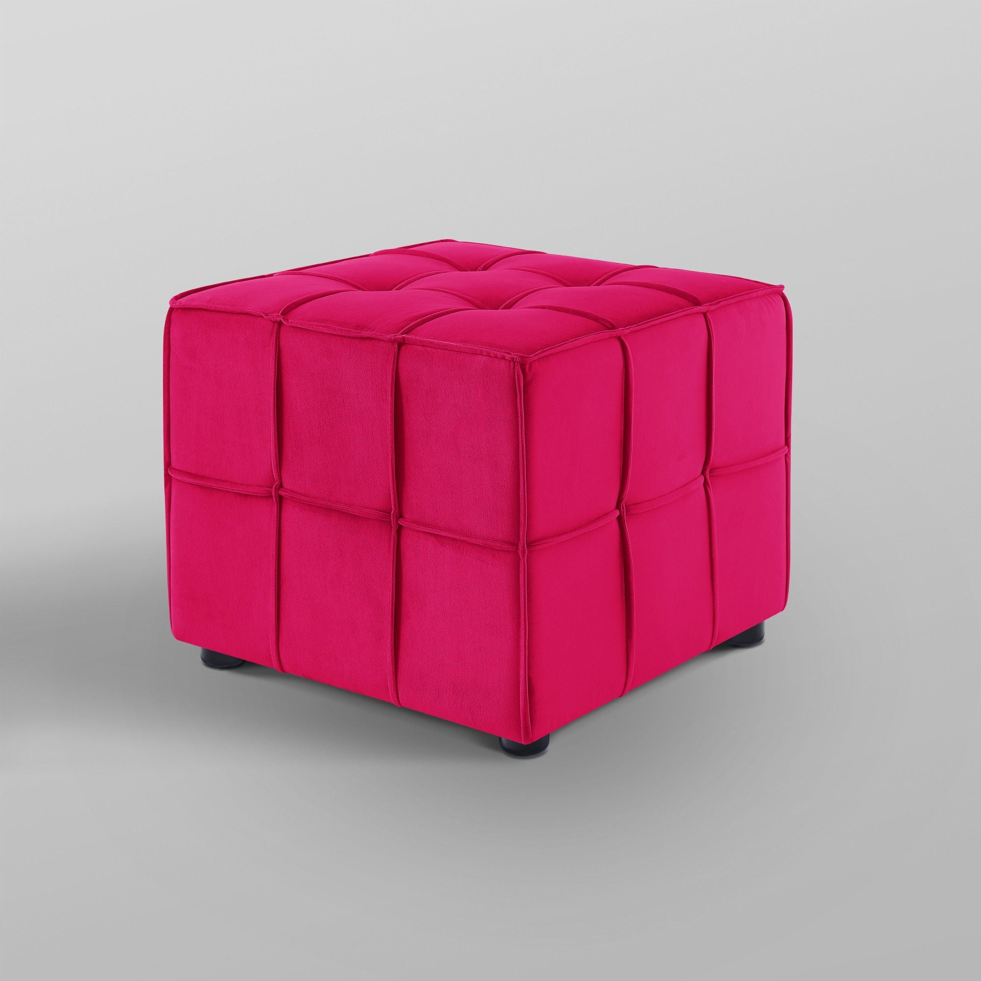 Velvet Cube Ottoman - Pink / Black