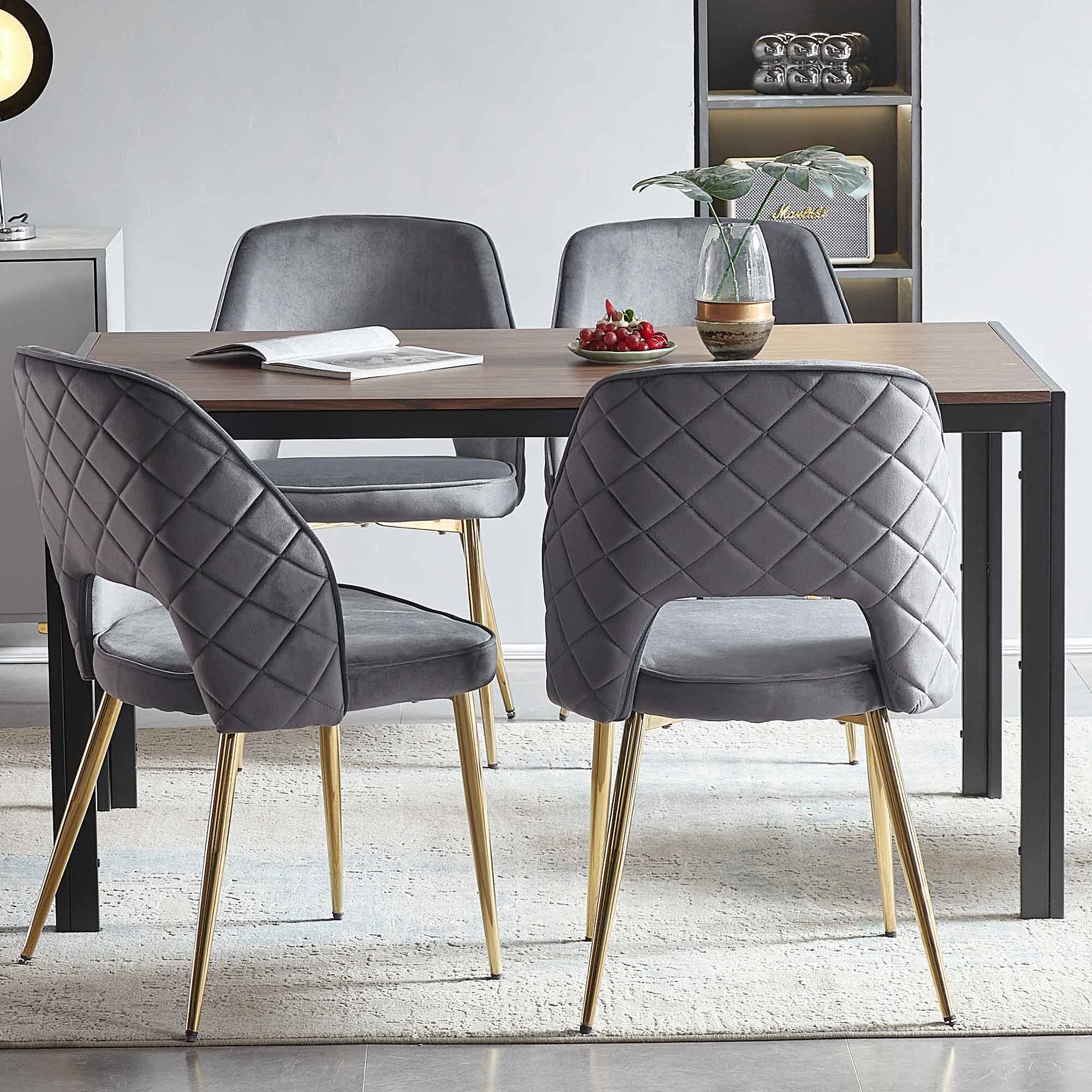 Velvet Dining Chairs With Metal Legs And Hollow Back Upholstered Dining Chairs