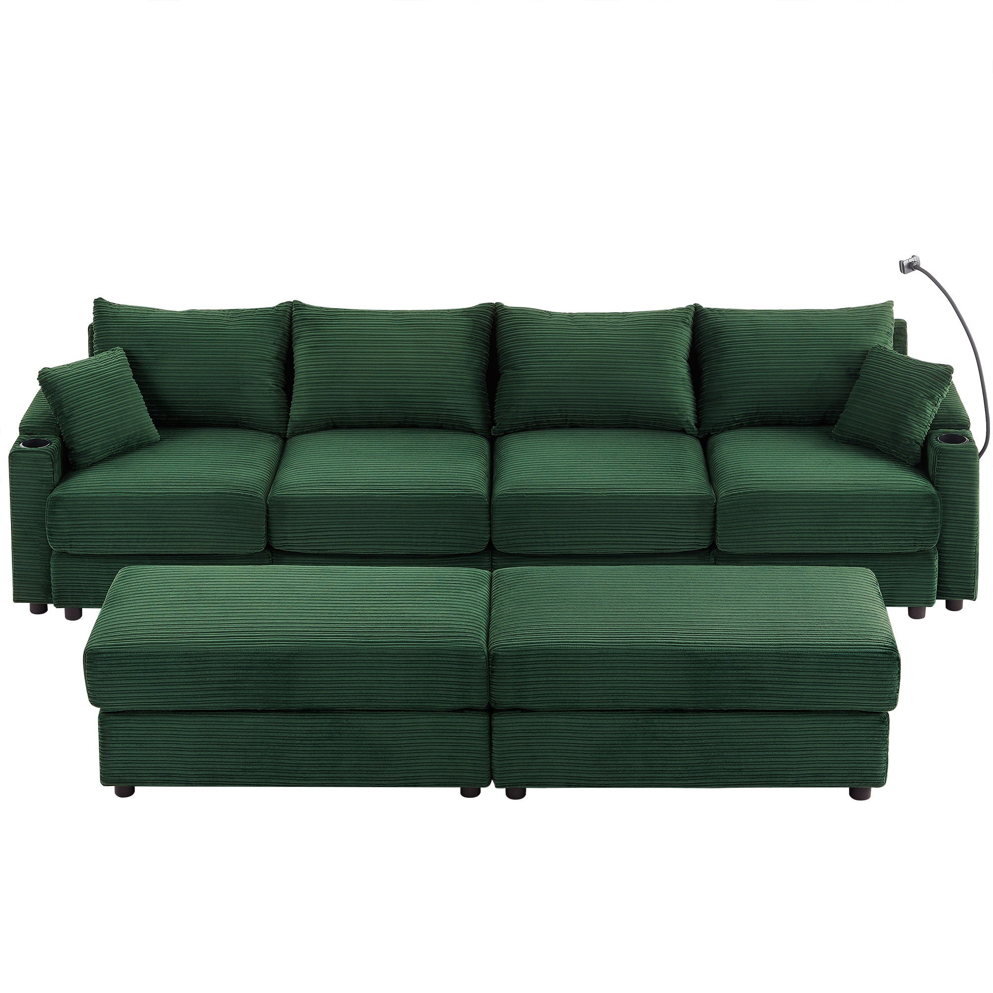 Modern Style Loveseat Sofa Sectional Sofa Couch With Storage Space, A Movable Ottoman, Two USB Ports, Two Cup Holders, A Phone Holder For Living Room