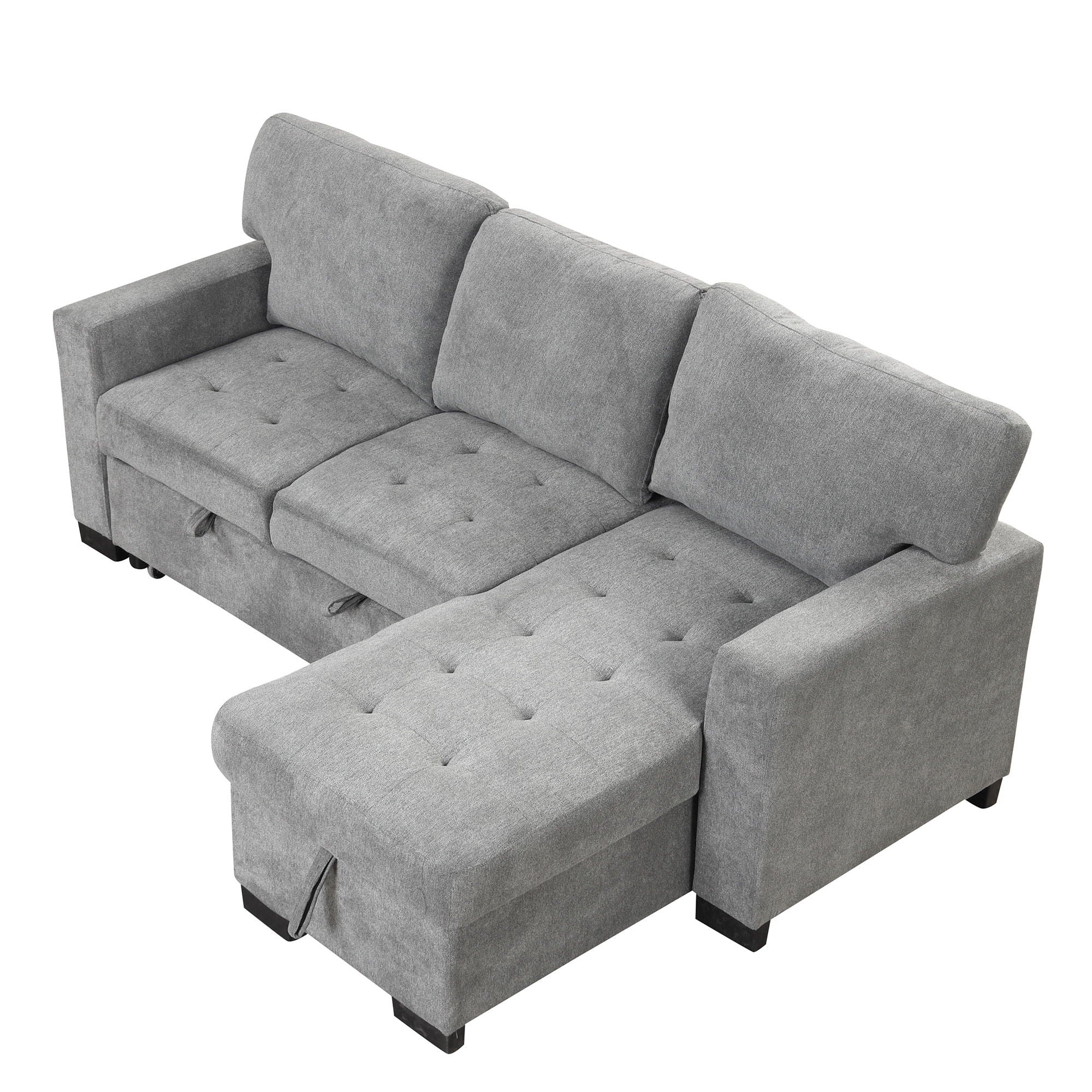 Stylish And Functional Light Chaise Lounge Sectional With Storage Rack Pull-Out Bed Drop Down Table And USB Charger