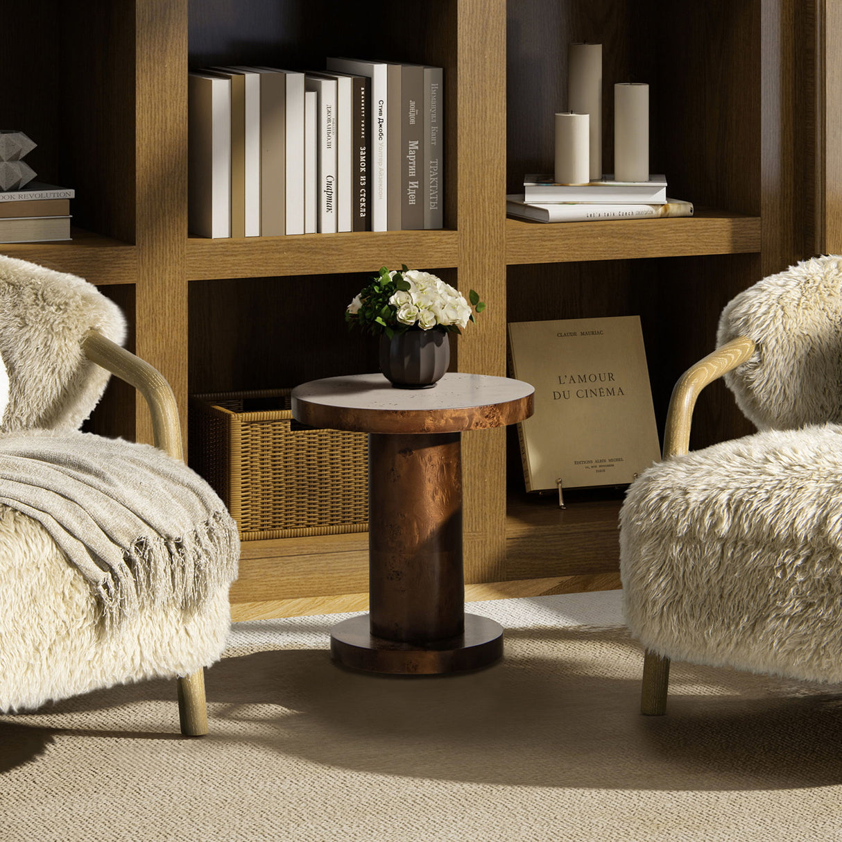 Bolin - Round Pillar Burl Accent Side Table - Walnut Brown