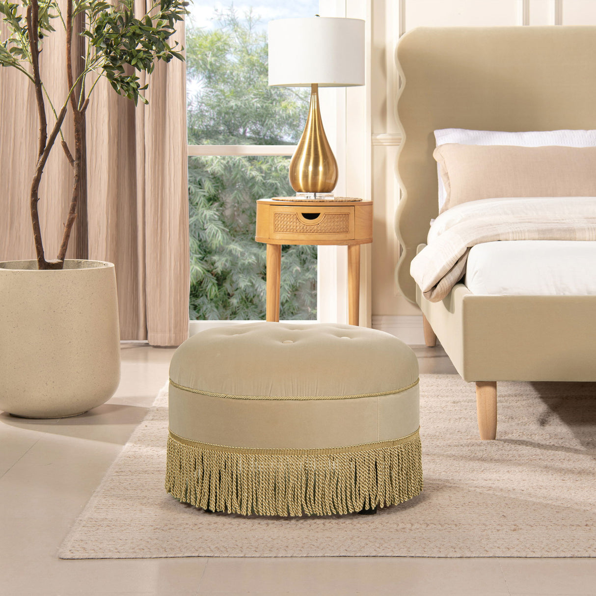 Yolanda - Round Upholstered Accent Ottoman by Jennifer Taylor Home | Bel Furniture