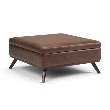 Owen - Square Coffee Table Storage Ottoman - Distressed Chestnut Brown by Simpli-Home | Bel Furniture