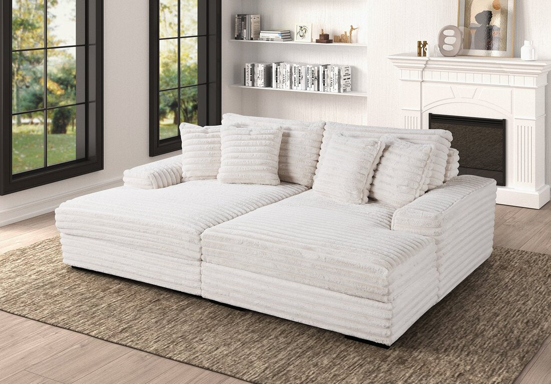 Modern Oversized Beige Corduroy Fabric Double Chaise Sectional