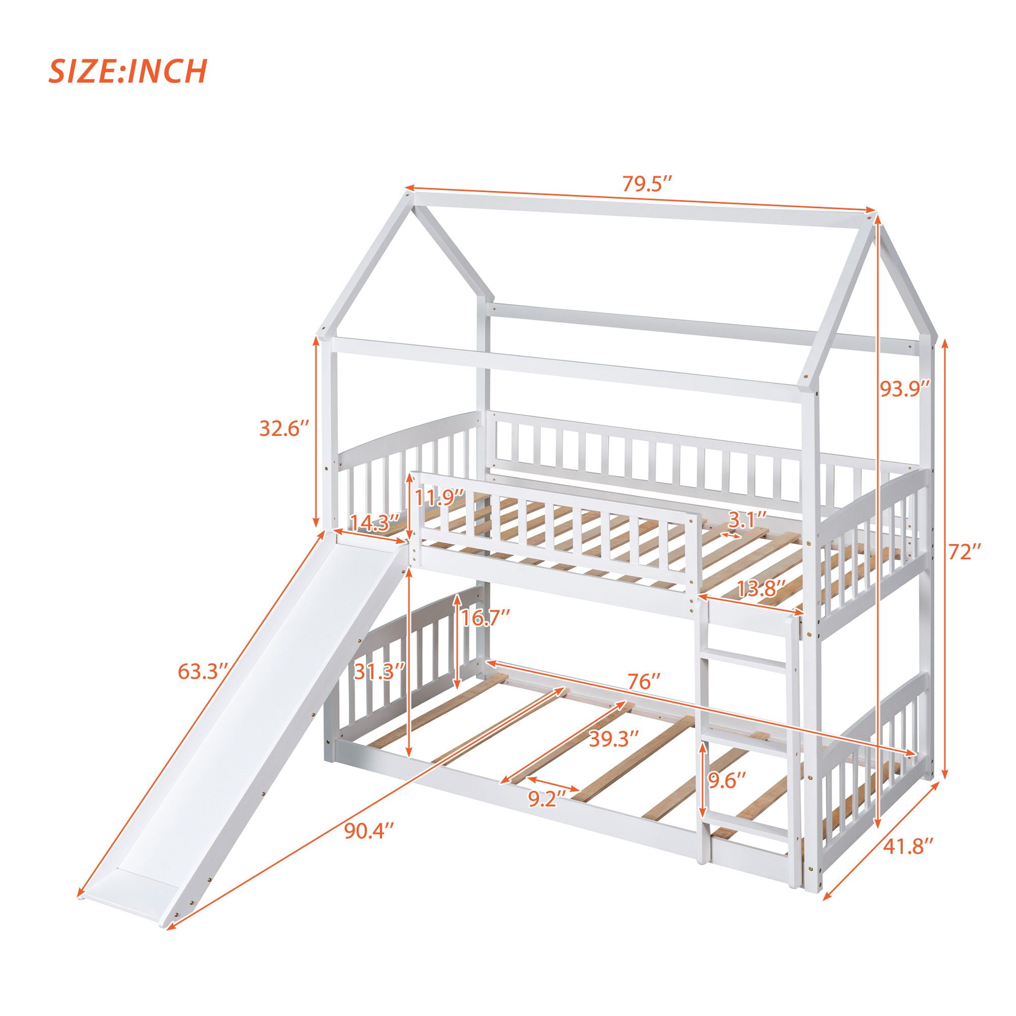 Twin Over Twin Bunk Bed With Slide, House Bed With Slide