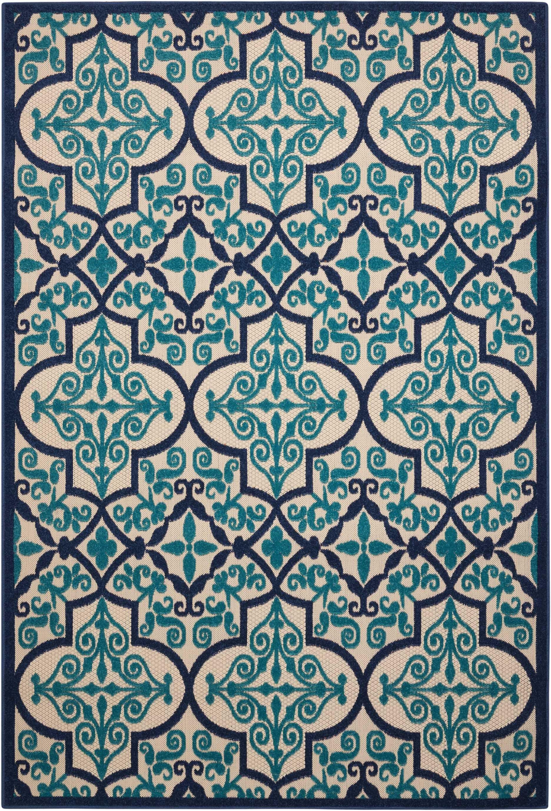 4' X 6' Moroccan Indoor / Outdoor Area Rug - Blue / Ivory