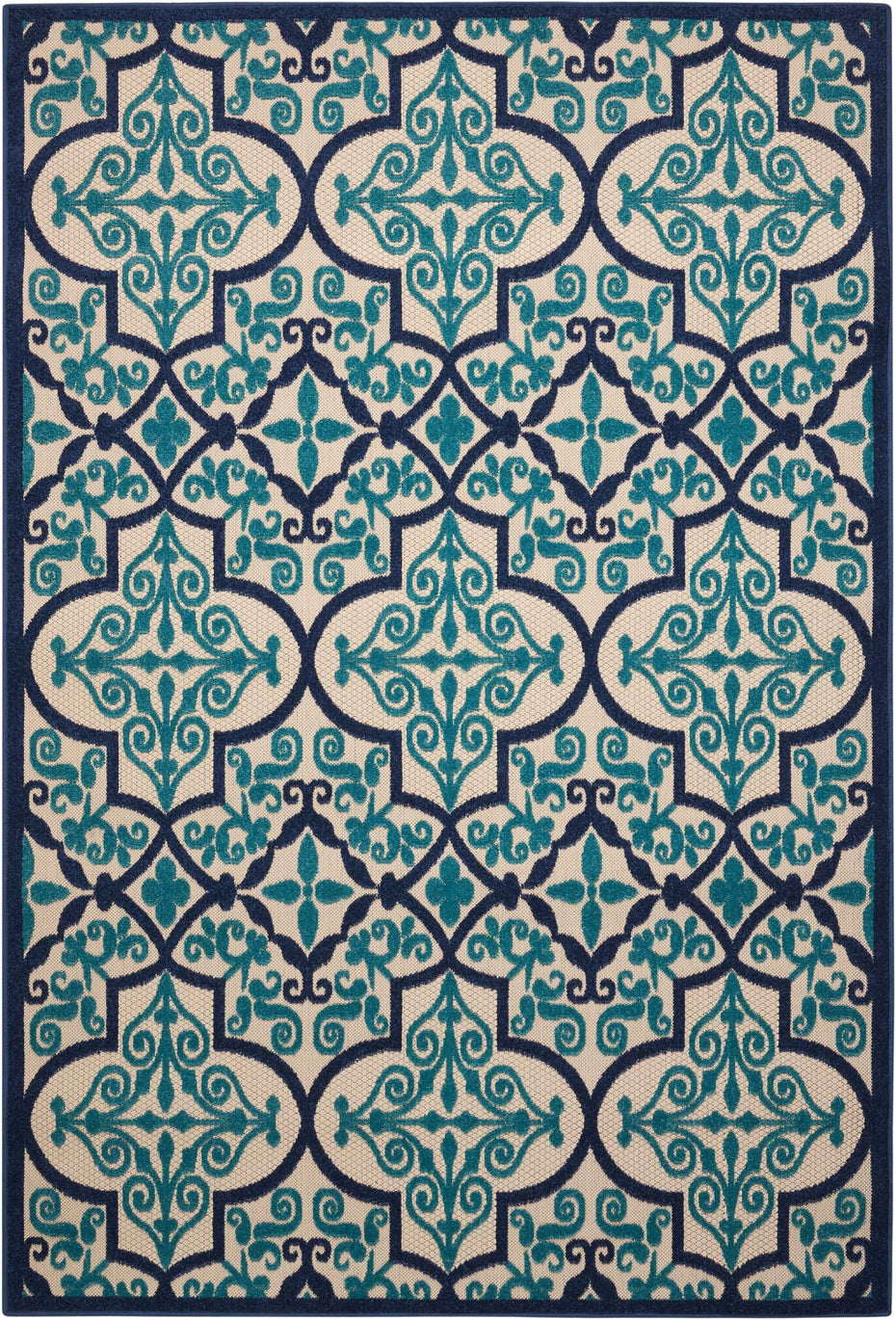 4' X 6' Moroccan Indoor / Outdoor Area Rug - Blue / Ivory