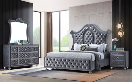 Cameo - Bedroom Set Dark Gray 4 Pc. Bed, Dresser, mirror, Nightstand King by Crown Mark | Bel Furniture
