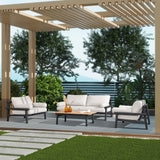 Zara - Dowel Frame Bolster Patio Deep Seating Armchair, Axroma Olefin - Wheat Beige by Jennifer Taylor Home | Bel Furniture